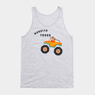 Cartoon vector of monster truck with little animal driver. Tank Top